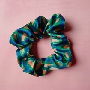 Blue Abstract Leaf Silk Scrunchie