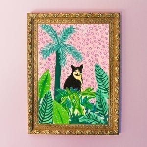 Cat Amongst Plants Art Giclée Print