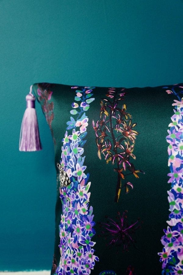 Lilac Delphinium Silk Cushion