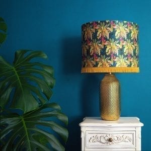 Green & Navy Palm Silk Lampshade