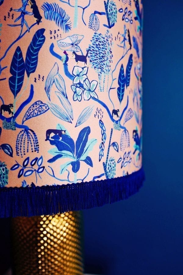 Blue Wild Cat Silk Lampshade