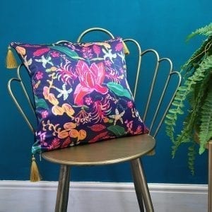 Navy Tropical Fusion Silk Cushion