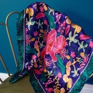 Navy Tropical Fusion Silk Scarf