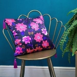 Pink Budding Floral Silk Cushion