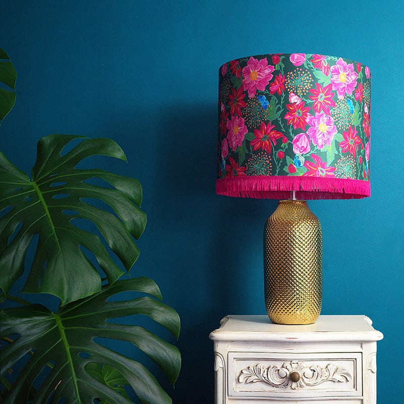 Pink Tropical Plant Silk Lampshade