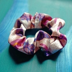 Pink Floral Silk Scrunchie