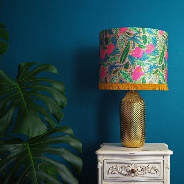 Pink Tropical Plant Silk Lampshade