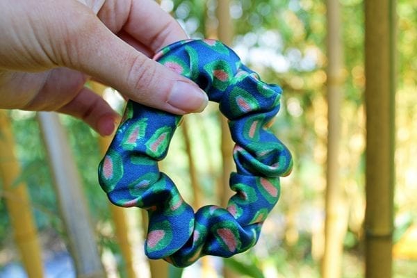 Blue Abstract Leaf Silk Scrunchie
