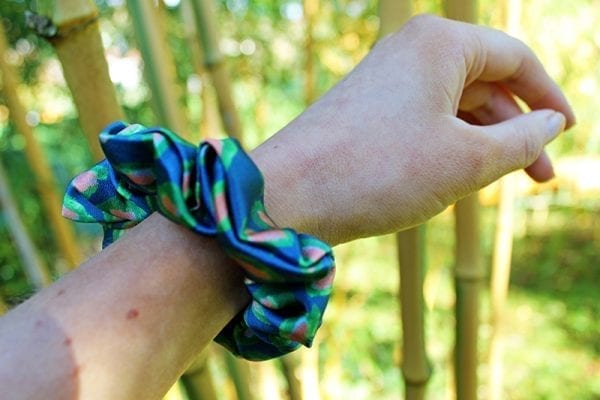 Blue Abstract Leaf Silk Scrunchie