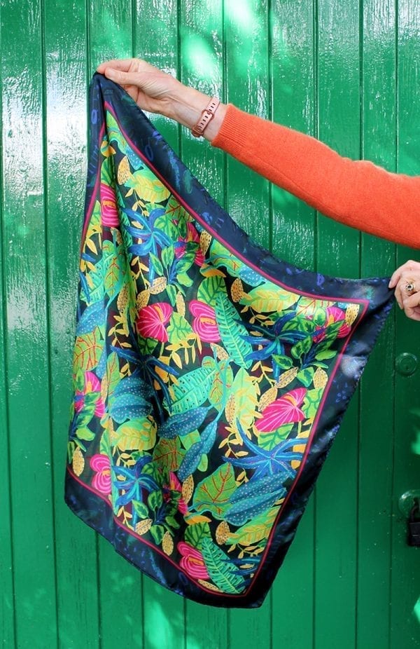 Green Tropical Plant Real Silk Scarf