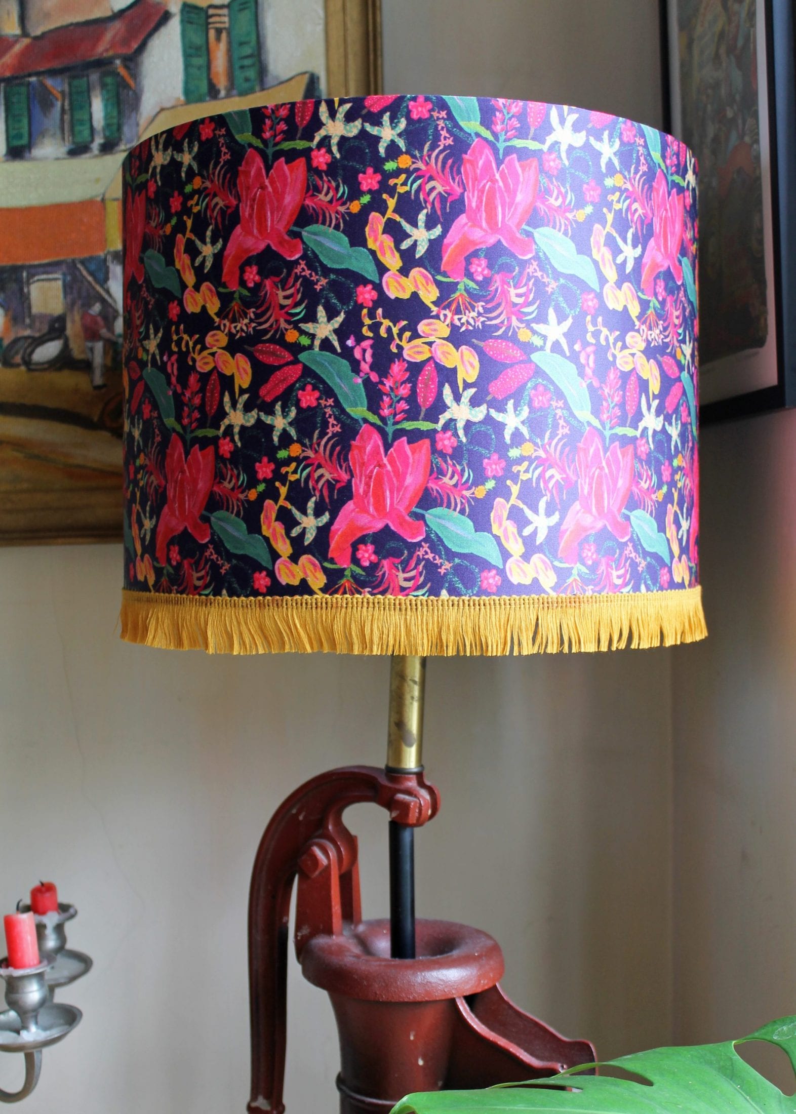 Navy Tropical Fusion Silk Lampshade Caitlin Evans