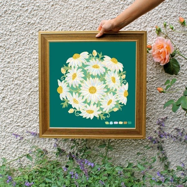 Green Daisy Bouquet Giclée Print